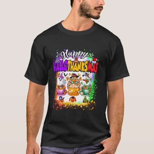 Happy Hallothanksmas Glass Halloween Thanksgiving T-shirt (Voorkant)