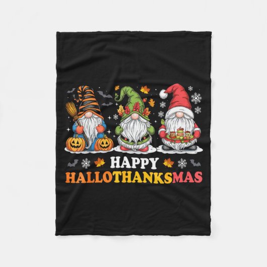 Happy Hallothanksmas Gnome Halloween Thanksgiving  Fleece Deken (Voorkant)