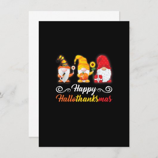Happy HalloThanksMas Gnomes Halloween Thanksgiving Kaart (Voorkant / Achterkant)