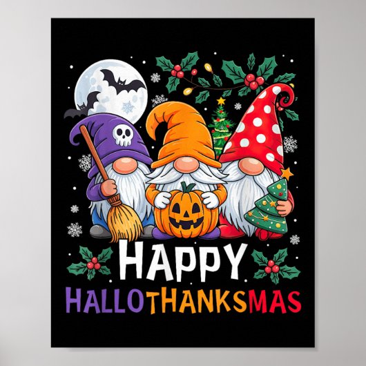 Happy Hallothanksmas Gnomes Halloween Thanksgiving Poster (Voorkant)