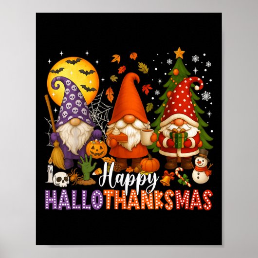 Happy Hallothanksmas Gnomes Halloween Thanksgiving Poster (Voorkant)