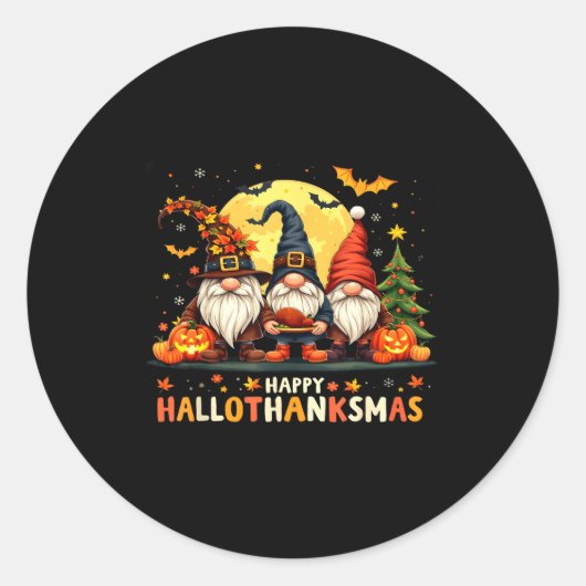 Happy Hallothanksmas Gnomes Halloween Thanksgiving Ronde Sticker (Voorkant)