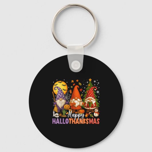 Happy Hallothanksmas Gnomes Halloween Thanksgiving Sleutelhanger (Voorkant)
