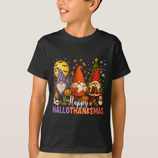 Happy Hallothanksmas Gnomes Halloween Thanksgiving T-shirt (Voorkant)