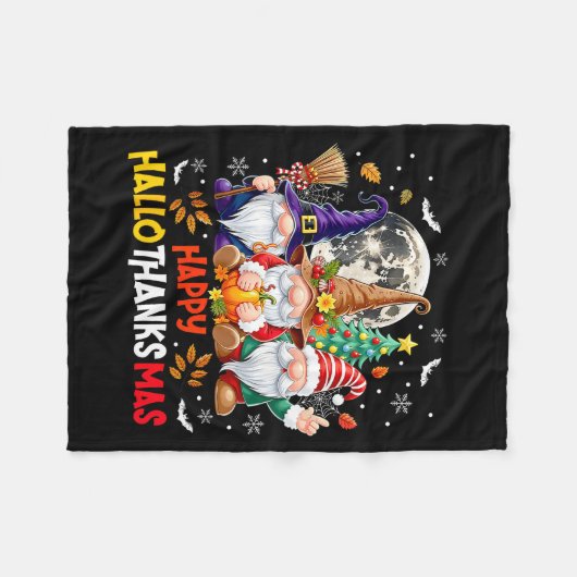 Happy Hallothanksmas Gnomes Lover Halloween Merry  Fleece Deken (Voorkant (Horizontaal))