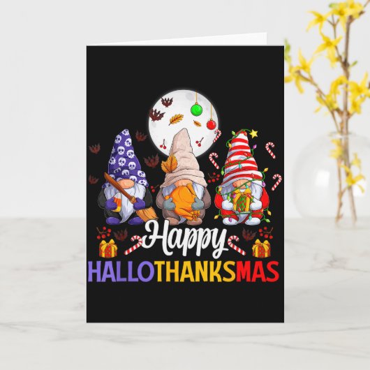 Happy Hallothanksmas Gnomes Lover Halloween Merry  Kaart (Gele Bloem)