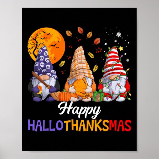 Happy Hallothanksmas Gnomes Lover Halloween Merry Poster (Voorkant)