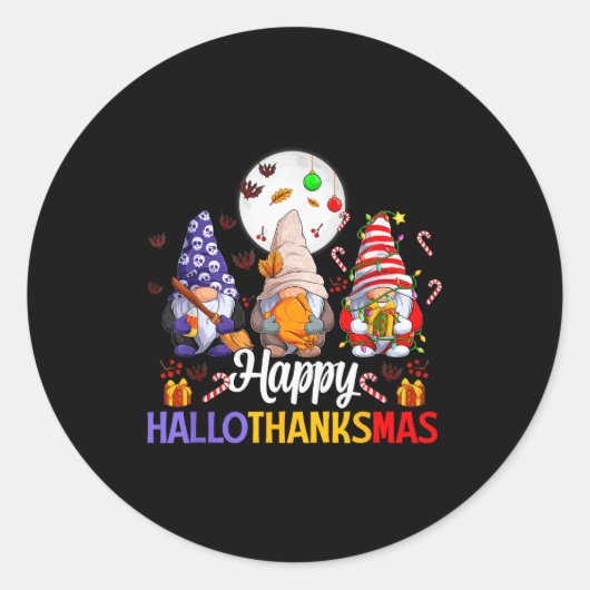 Happy Hallothanksmas Gnomes Lover Halloween Merry  Ronde Sticker (Voorkant)
