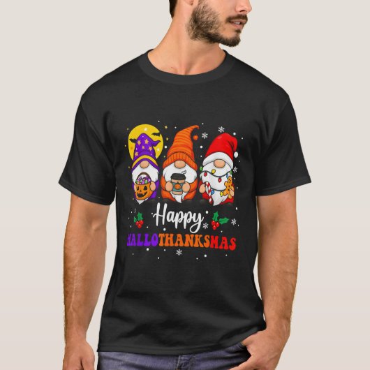Happy Hallothanksmas Gnomes Lover Halloween Merry  T-shirt (Voorkant)