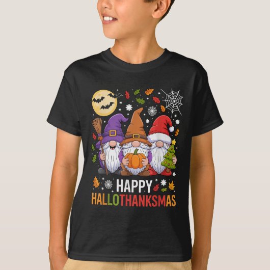Happy Hallothanksmas Gnomes Lover Halloween Merry  T-shirt (Voorkant)