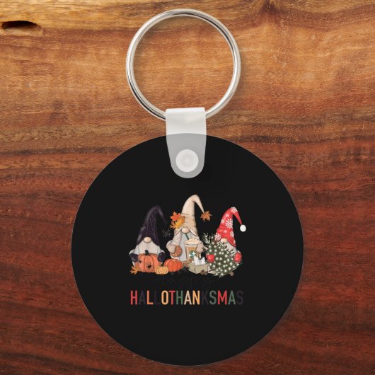 Happy Hallothanksmas Gnomes Pumpkins Halloween Chr Sleutelhanger (Voorkant)