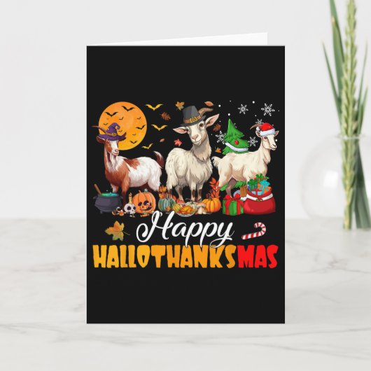 Happy Hallothanksmas Goat Halloween Thanksgiving C Kaart (Voorkant)
