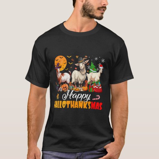Happy Hallothanksmas Goat Halloween Thanksgiving C T-shirt (Voorkant)