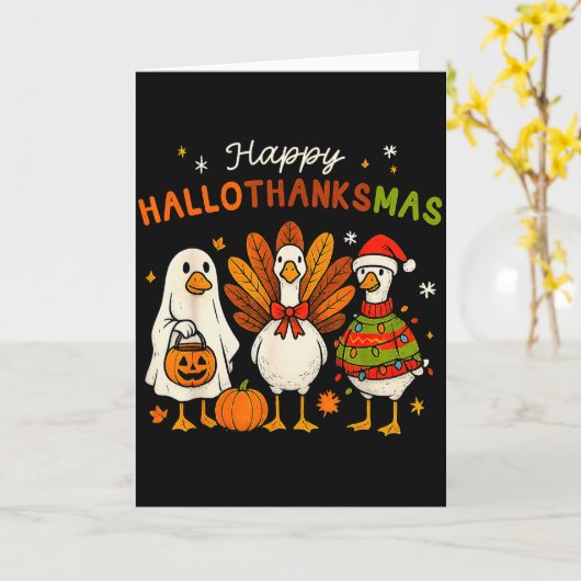 Happy Hallothanksmas Goose Halloween Thanksgiving  Kaart (Gele Bloem)