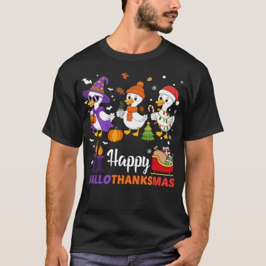 Happy Hallothanksmas Goose Halloween Thanksgiving  T-shirt (Voorkant)