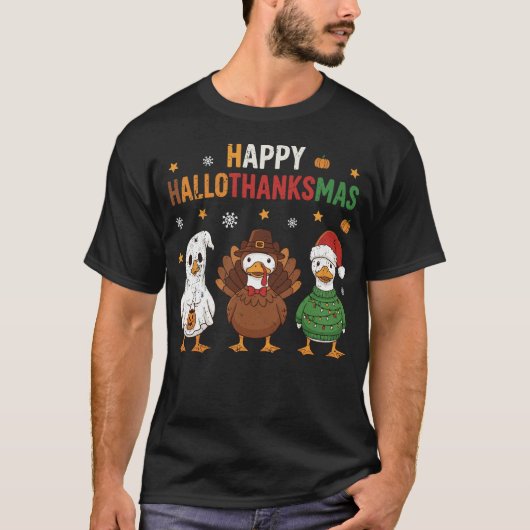 Happy Hallothanksmas Goose Halloween Thanksgiving T-shirt (Voorkant)