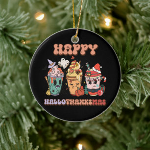 Happy HalloThanksMas Grappig Donker Keramisch Ornament