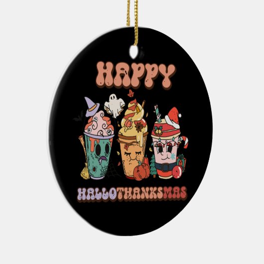 Happy HalloThanksMas Grappig Donker Keramisch Ornament (Rechts)