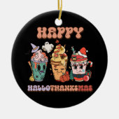 Happy HalloThanksMas Grappig Donker Keramisch Ornament (Voorkant)