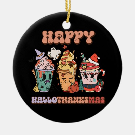 Happy HalloThanksMas Grappig Donker Keramisch Ornament (Voorkant)