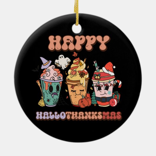 Happy HalloThanksMas Grappig Donker Keramisch Ornament (Achterkant)