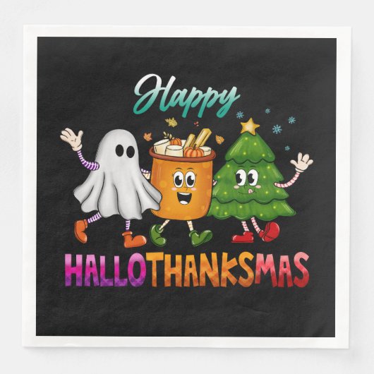 Happy HalloThanksMas Grappig Donker Servet (Voorkant)