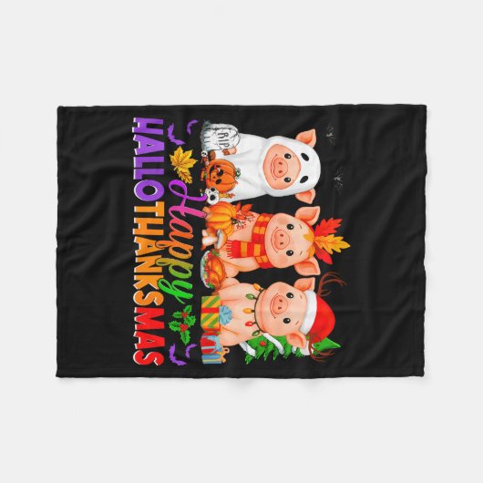 Happy Hallothanksmas Gs Halloween Thanksgiving Chr Fleece Deken (Voorkant (Horizontaal))