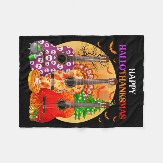 Happy Hallothanksmas Guitar Halloween Thanksgiving Fleece Deken (Voorkant (Horizontaal))