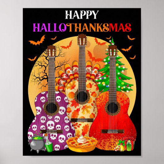 Happy Hallothanksmas Guitar Halloween Thanksgiving Poster (Voorkant)