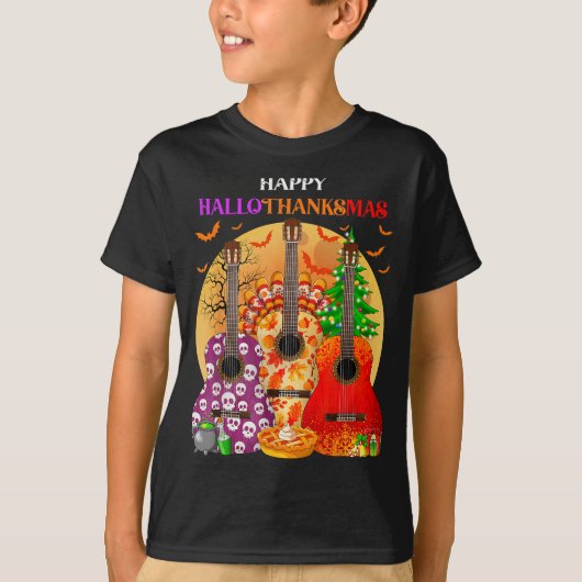 Happy Hallothanksmas Guitar Halloween Thanksgiving T-shirt (Voorkant)