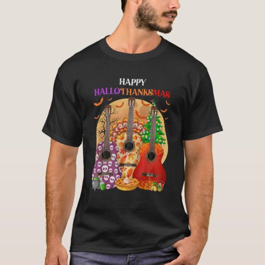 Happy HalloThanksMas Guitar Halloween Thanksgiving T-shirt (Voorkant)