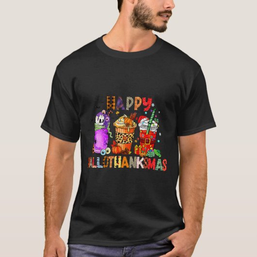 Happy Hallothanksmas Halloween Coffee Latte Thanks T-shirt (Voorkant)