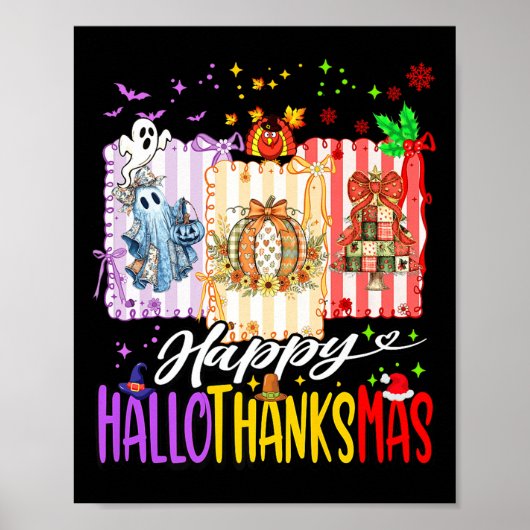 Happy Hallothanksmas Halloween Ghost Pumpkin Xmas Poster (Voorkant)