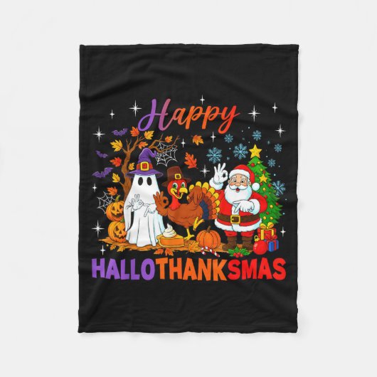 Happy Hallothanksmas Halloween Thanksgiving 67 Chr Fleece Deken (Voorkant)