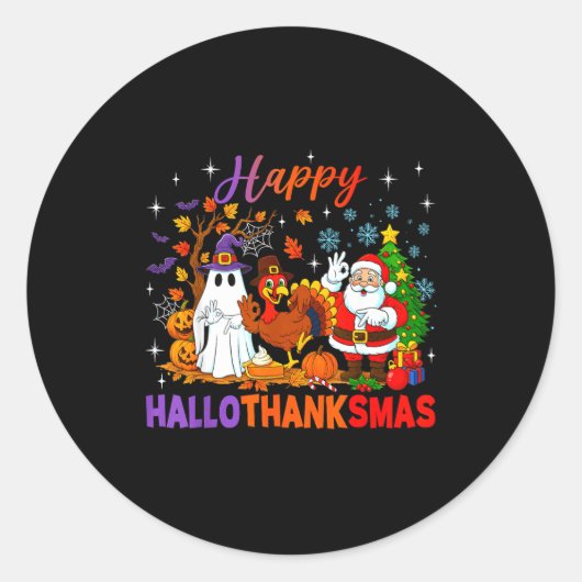 Happy Hallothanksmas Halloween Thanksgiving 67 Chr Ronde Sticker (Voorkant)