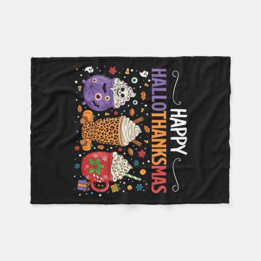 Happy Hallothanksmas Halloween Thanksgiving Christ Fleece Deken (Voorkant (Horizontaal))