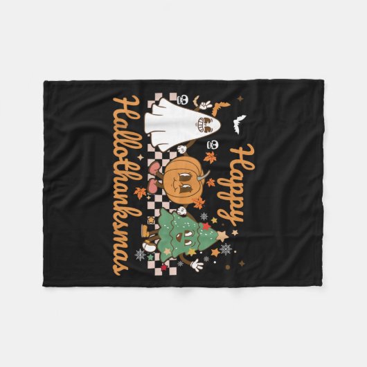 Happy Hallothanksmas Halloween Thanksgiving Christ Fleece Deken (Voorkant (Horizontaal))