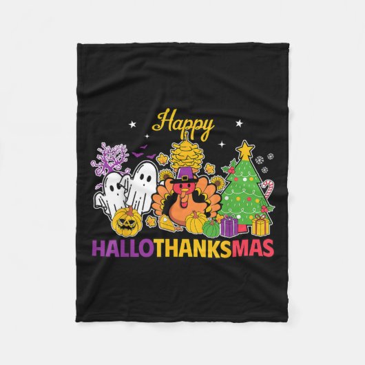 Happy Hallothanksmas Halloween Thanksgiving Christ Fleece Deken (Voorkant)