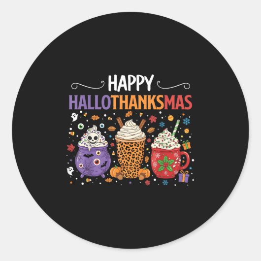 Happy Hallothanksmas Halloween Thanksgiving Christ Ronde Sticker (Voorkant)