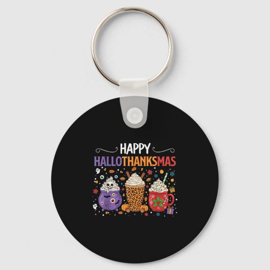 Happy Hallothanksmas Halloween Thanksgiving Christ Sleutelhanger (Voorkant)