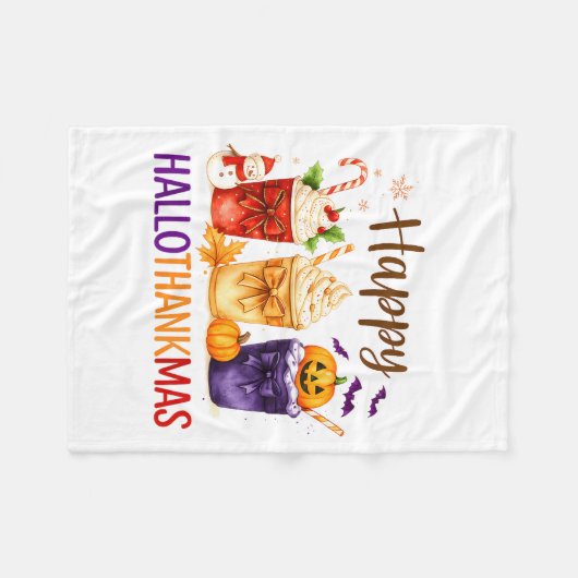 Happy Hallothanksmas Halloween Thanksgiving Xmas O Fleece Deken (Voorkant (Horizontaal))