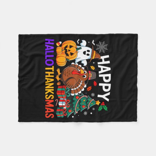 Happy Hallothanksmas Halloween Thanksmas Holiday S Fleece Deken (Voorkant (Horizontaal))