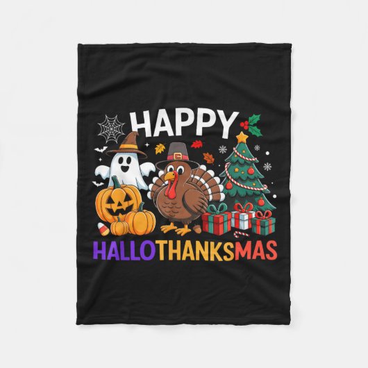 Happy Hallothanksmas Halloween Thanksmas Holiday S Fleece Deken (Voorkant)