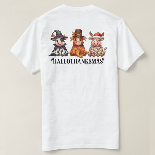 Happy Hallothanksmas Highland Cow T-shirt (Design achterkant)