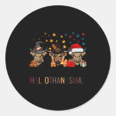 Happy Hallothanksmas Highland Koe Halloween Christ Ronde Sticker (Voorkant)