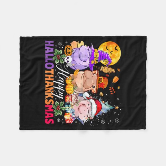Happy Hallothanksmas Hip Lover Halloween Merry Chr Fleece Deken (Voorkant (Horizontaal))