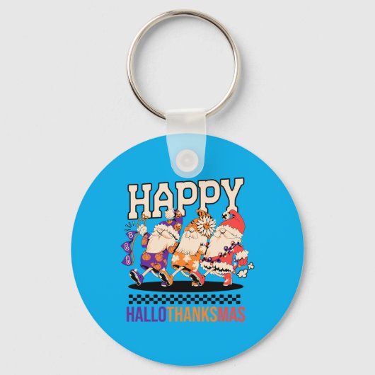 Happy Hallothanksmas Holiday Gnomes Design Sleutelhanger (Voorkant)