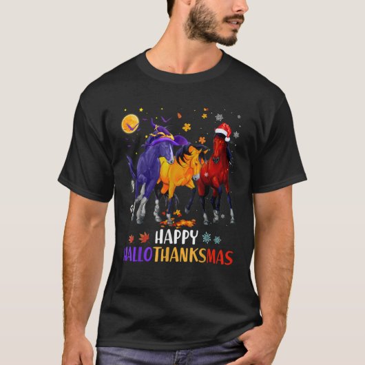 Happy Hallothanksmas Horse Halloween Thanksgiving T-shirt (Voorkant)