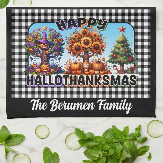 Happy Hallothanksmas keukenhanddoek (Gevouwen)