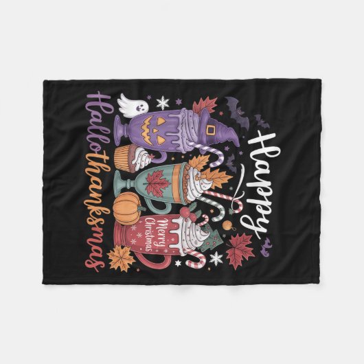Happy Hallothanksmas Koffie Lover Halloween Merry Fleece Deken (Voorkant (Horizontaal))